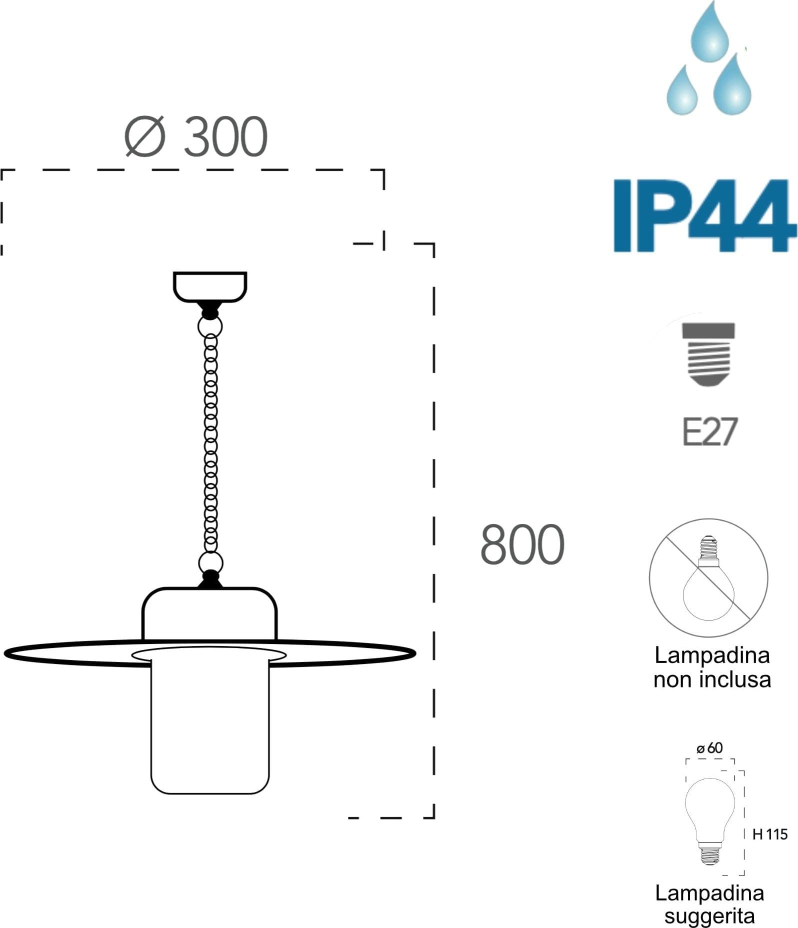 Lampadario a sospensione 60W E27 nera Saxon - 2