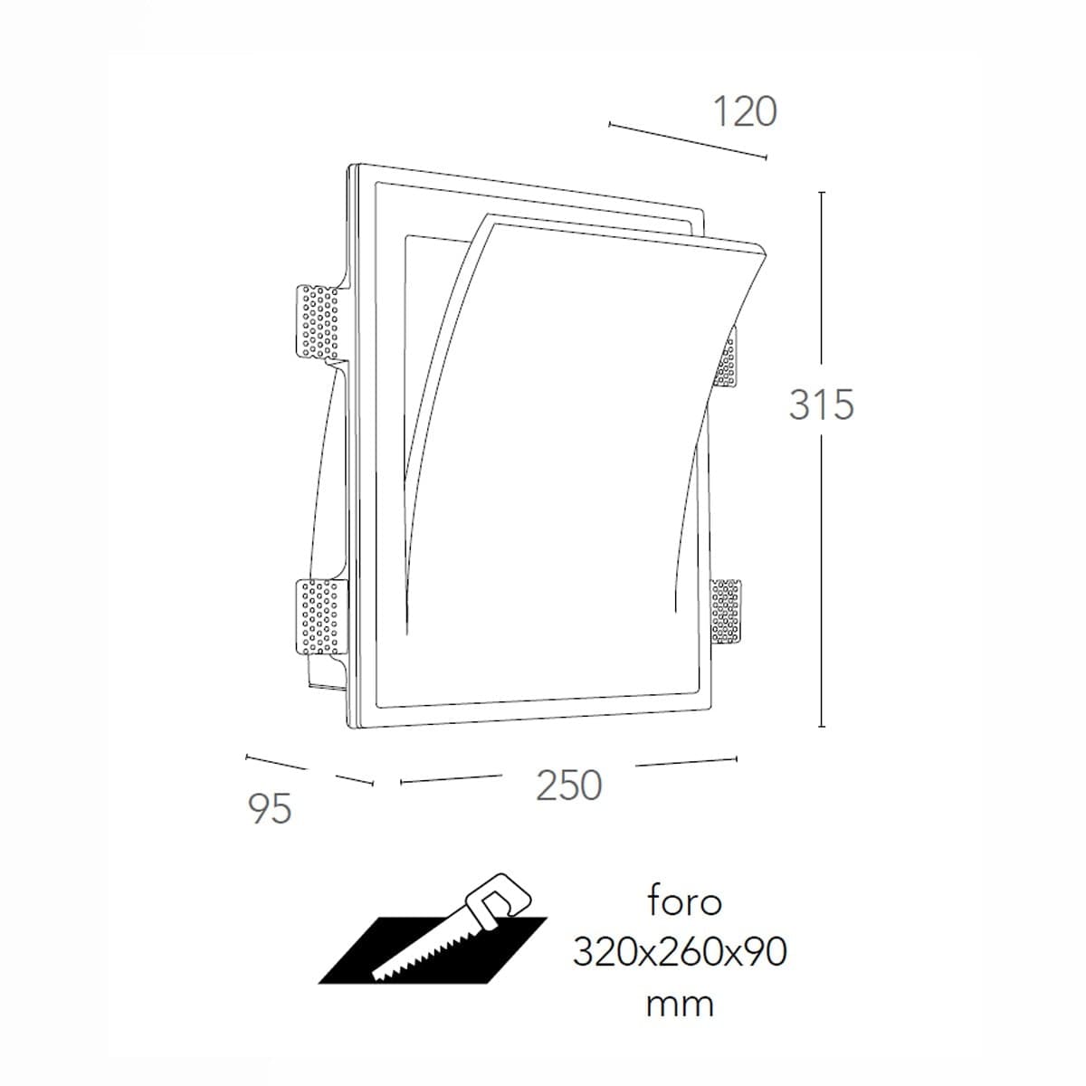 Applique incasso a parete in gesso verniciabile a scomparsa bianco 2xE14 max 13W - 3