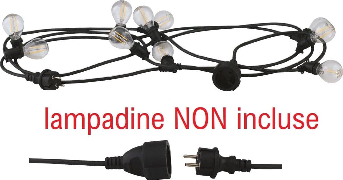 Stringa elettrificata 5 mt 10xE14 con spina schuko e presa modulabile