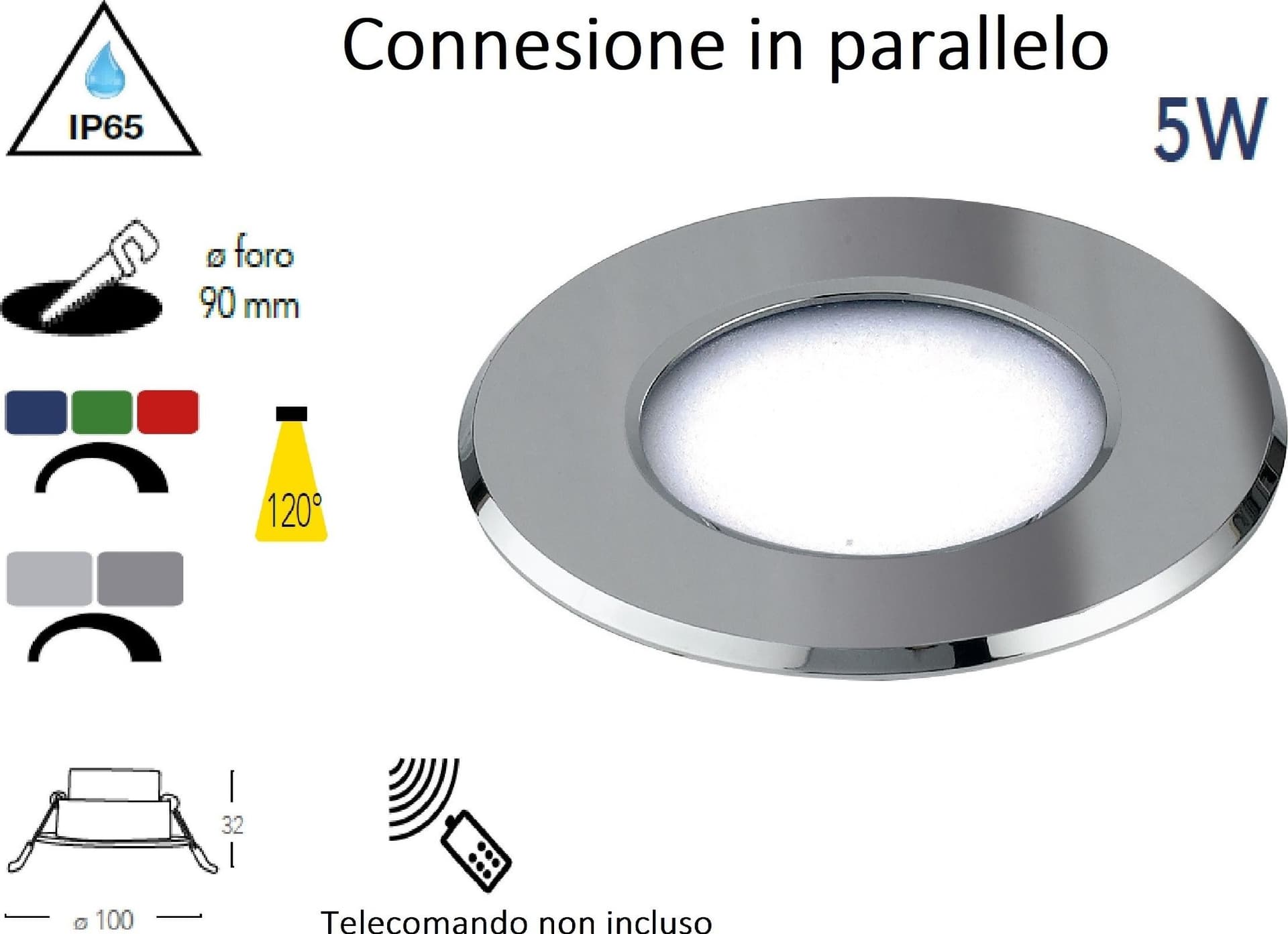 Led RGB da incasso RAINBOW in alluminio bianco 5W dm 10 cm connessione in parallelo - 3