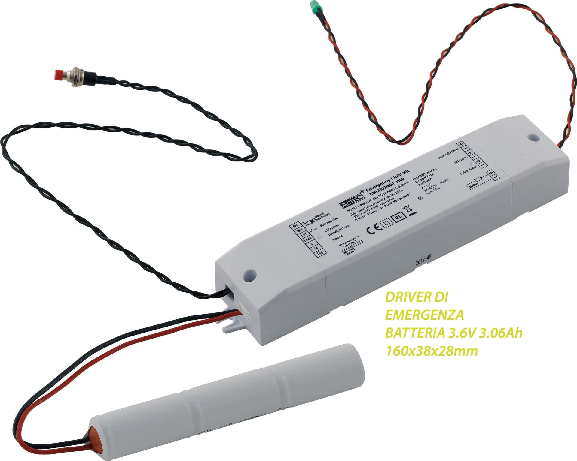 Driver alimentatore di emergenza  6-60V 400-40 mA batteria 3,6V 3,0Ah Ni-Cd/Ni_MH