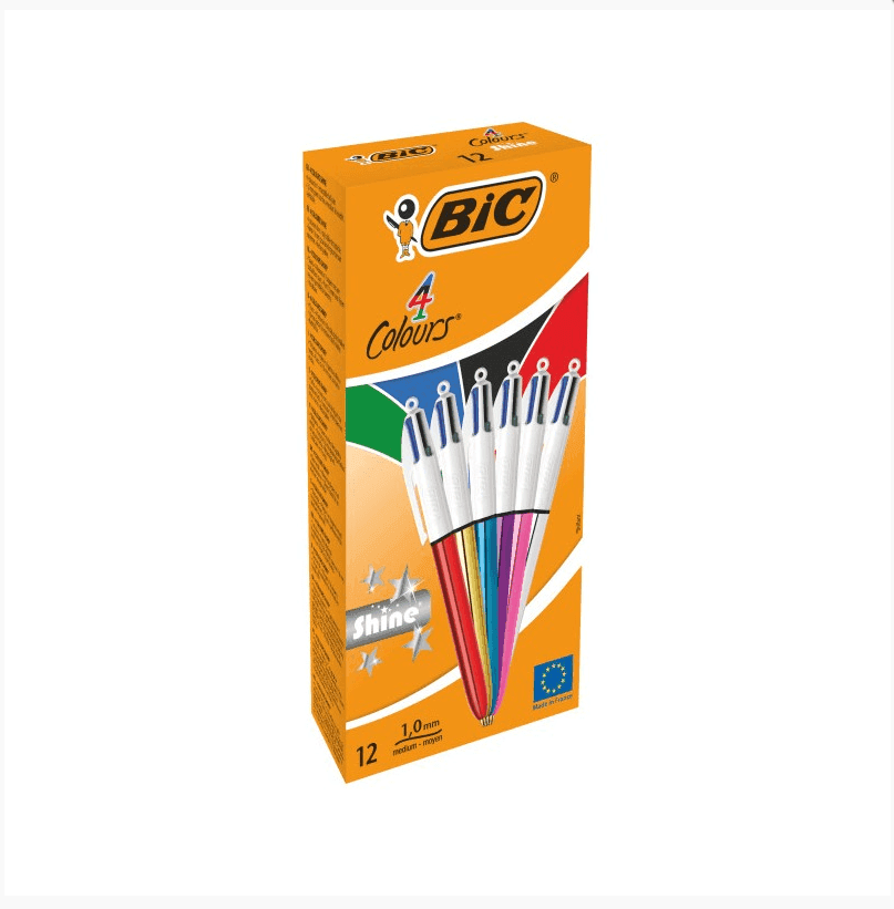 Bic - Penne 4 Colours Shine Penna a Sfera Retrattile Confezione da 12 Fusti Metallici Assortiti - 3
