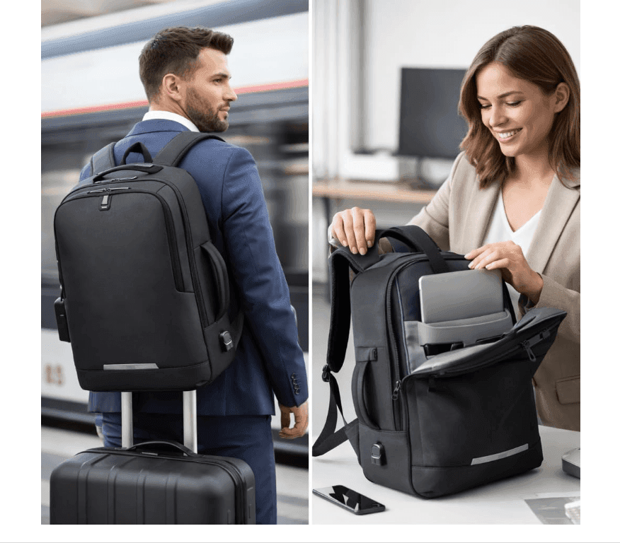 Cartospedia - Carry Zaino Porta Computer Nero 32x15x44 cm in Poliestere, Apertura a Valigia, Porta USB, Fascia Trolley, Schienal - 2