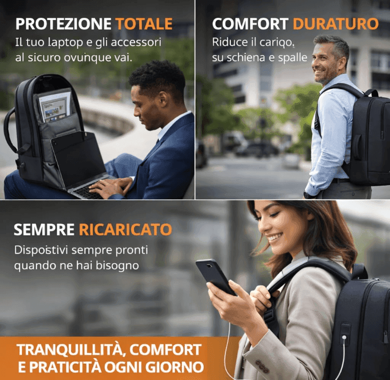 Cartospedia - Carry Zaino Porta Computer Nero 32x15x44 cm in Poliestere, Apertura a Valigia, Porta USB, Fascia Trolley, Schienal - 3