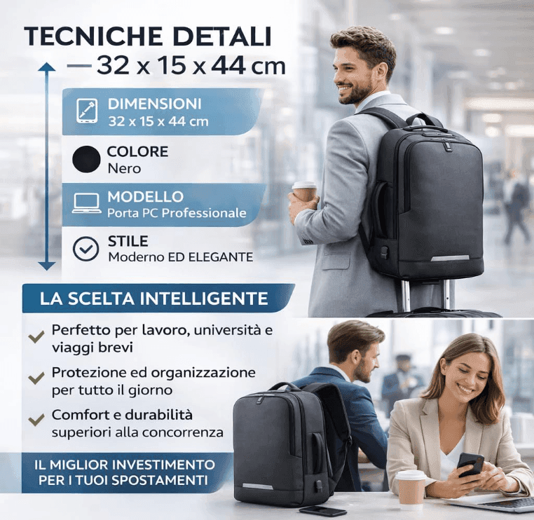 Cartospedia - Carry Zaino Porta Computer Nero 32x15x44 cm in Poliestere, Apertura a Valigia, Porta USB, Fascia Trolley, Schienal - 4