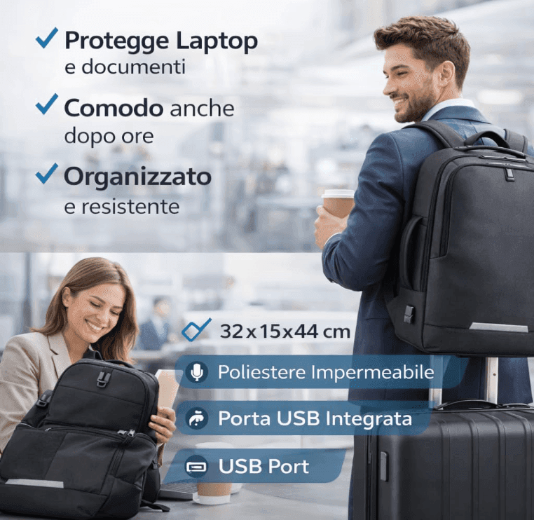 Cartospedia - Carry Zaino Porta Computer Nero 32x15x44 cm in Poliestere, Apertura a Valigia, Porta USB, Fascia Trolley, Schienal - 6