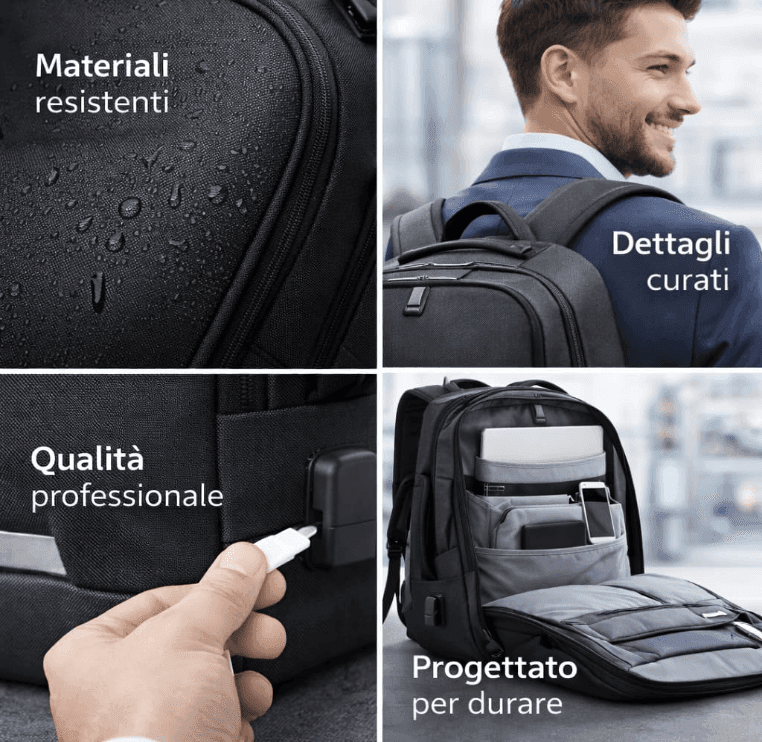 Cartospedia - Carry Zaino Porta Computer Nero 32x15x44 cm in Poliestere, Apertura a Valigia, Porta USB, Fascia Trolley, Schienal - 7