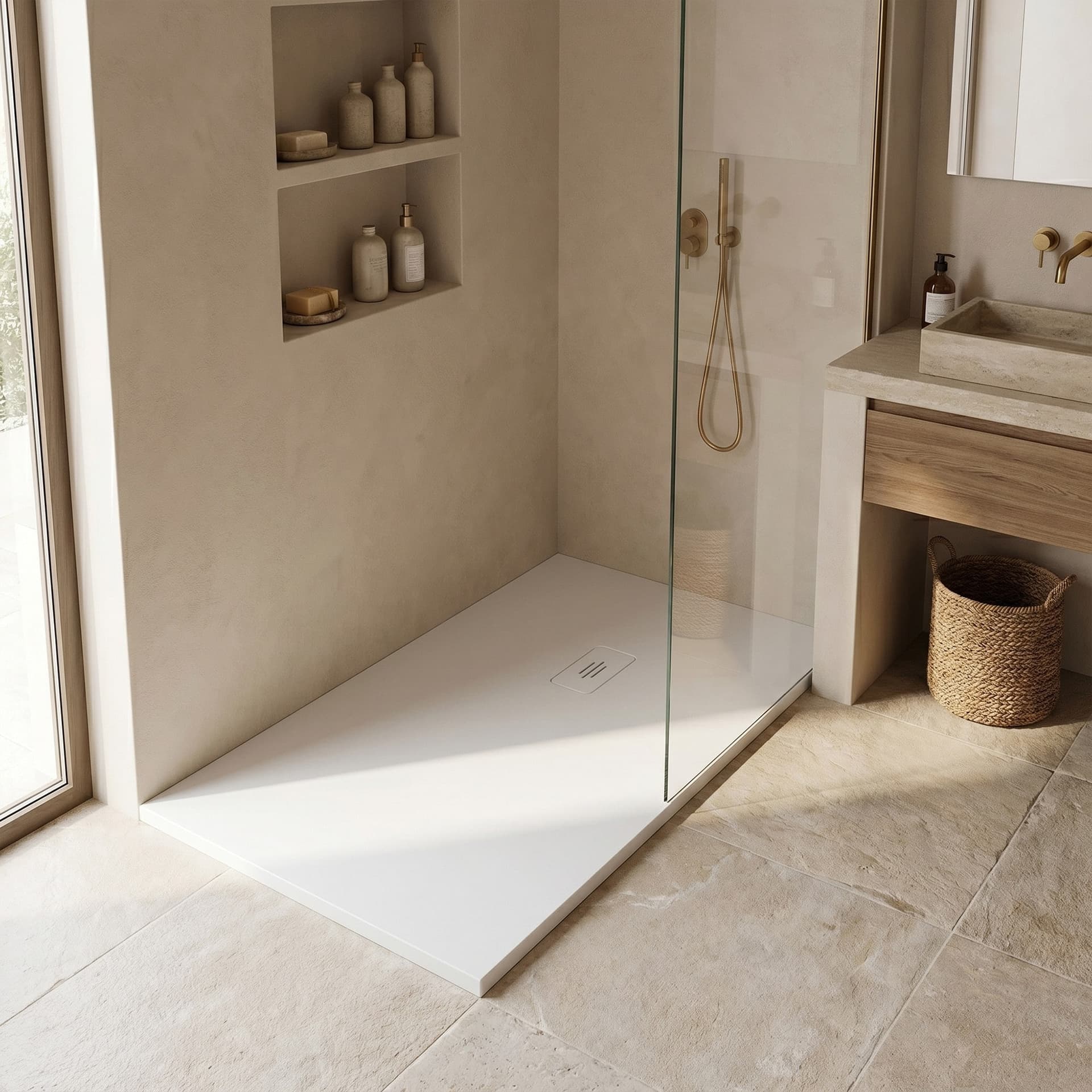 Piatto doccia in marmoresina Bianco effetto pietra cemento MAKA - 3