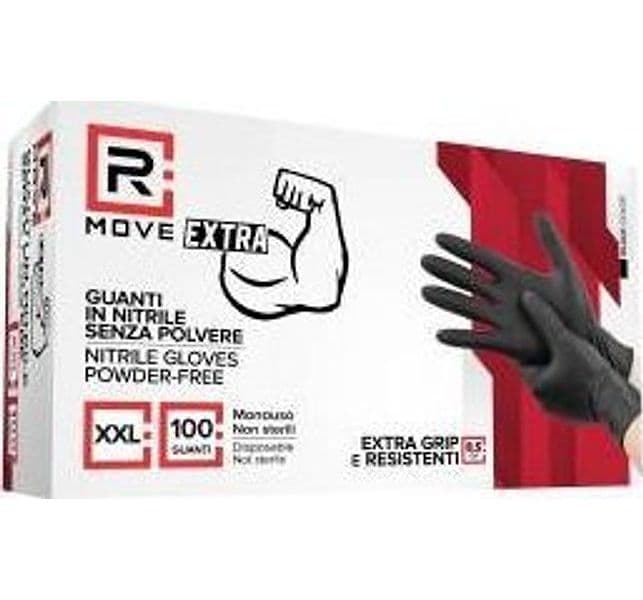 RMove 1Conf. da 100pz Tg.XXL 8.5gr da Lavoro - Guanti Nitrile Nero Senza Polvere Full Grip - 1