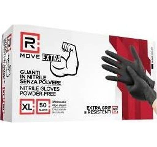 RMove 1Conf. da 50pz Tg.XL 8.5gr da Lavoro - Guanti Nitrile Nero Senza Polvere Full Grip - 1