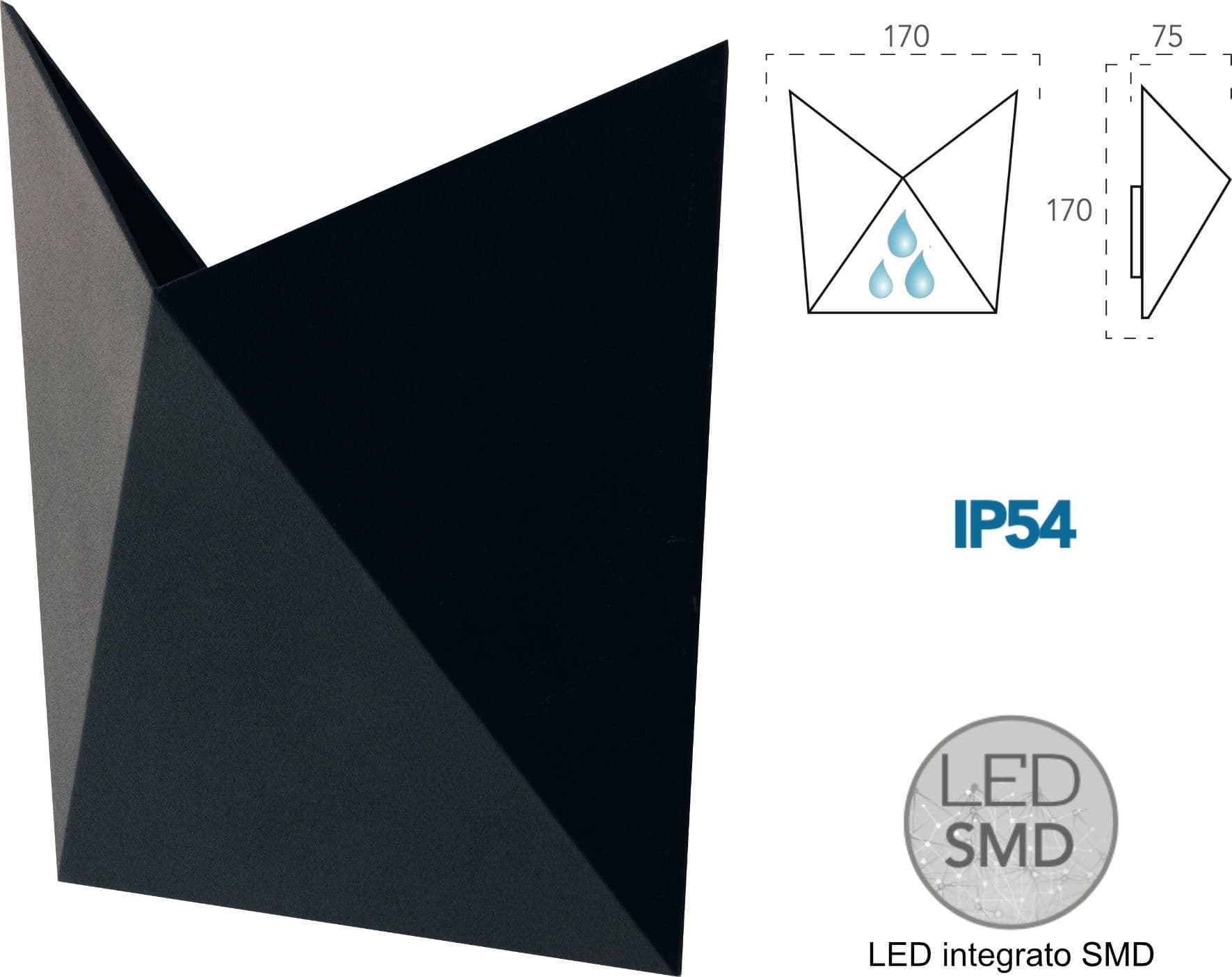 Applique da parete per esterno 7W a led nera Diamond - 2