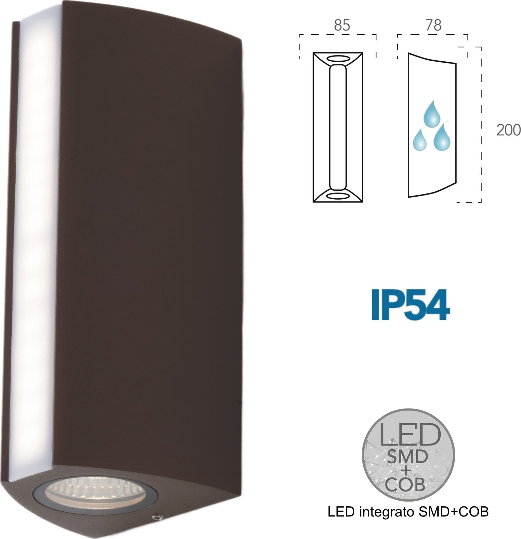 Applique da parete per esterno 14W a led a tripla emissione corten Omni - 2