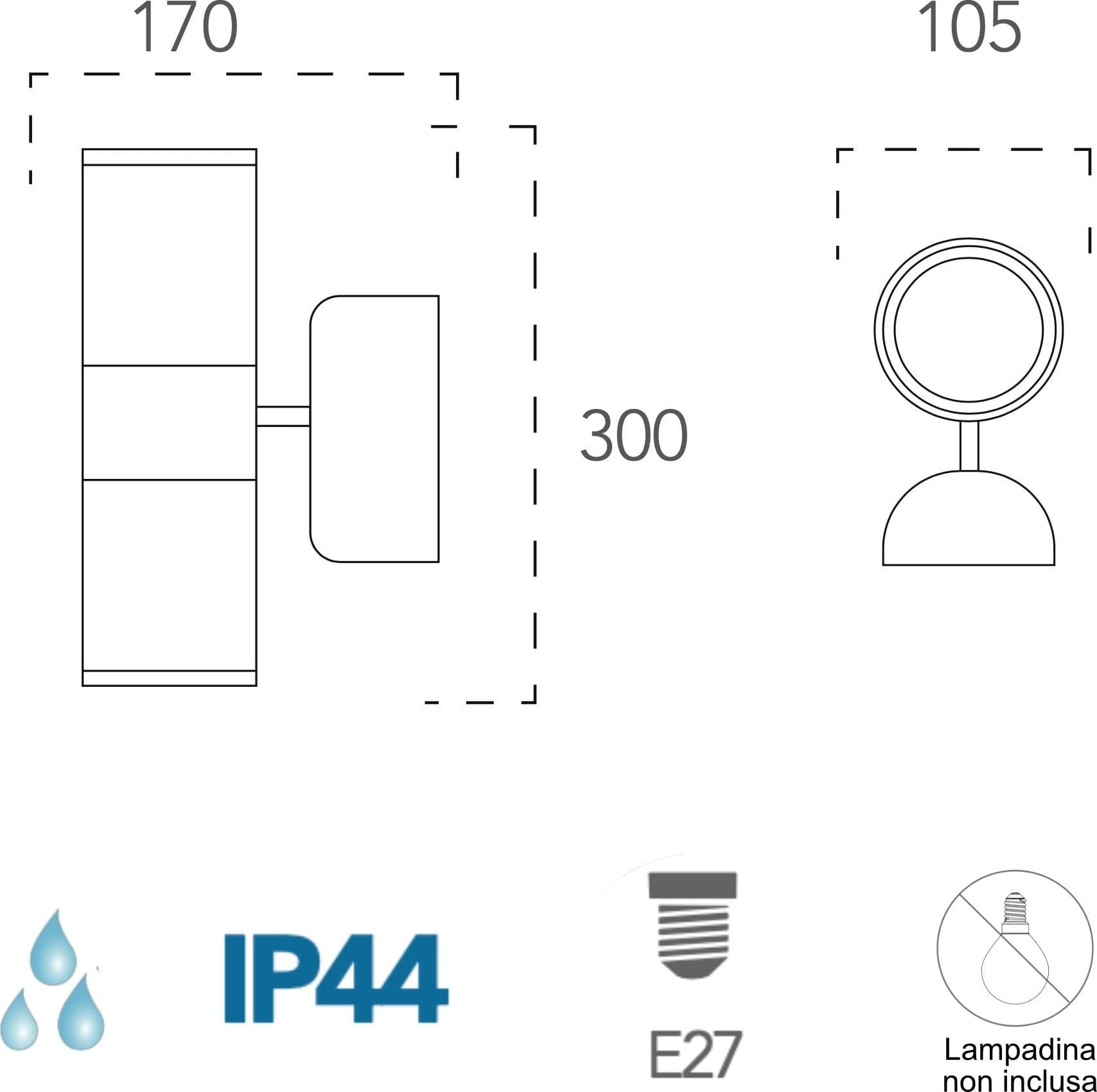 Applique da parete per esterno 2x60W E27 a doppia emissione argento Gazza - 2