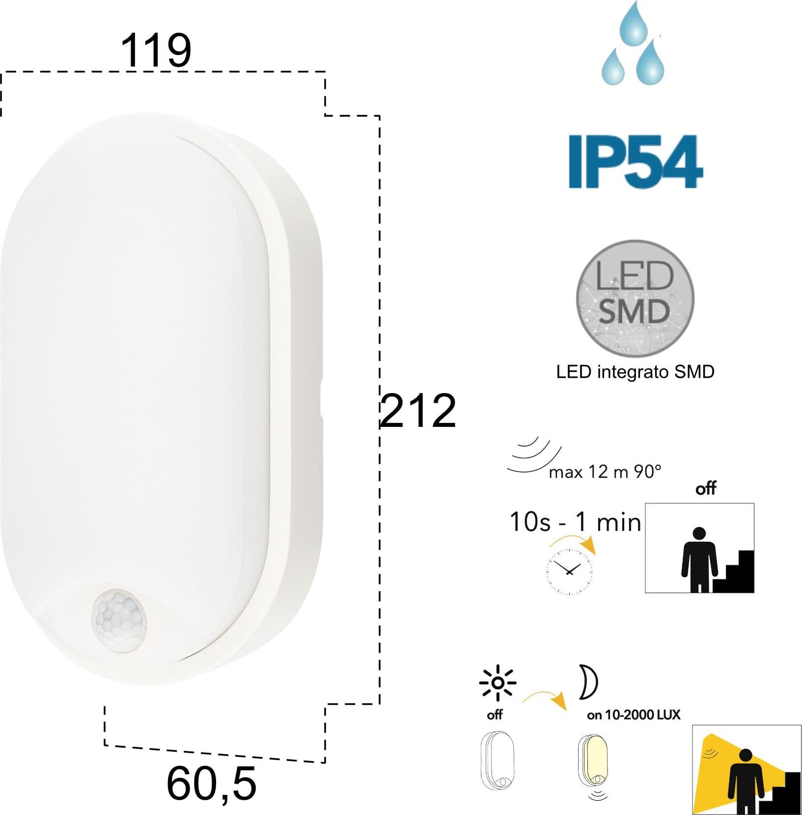 Plafoniera per esterno 14W a led 3000K con sensore bianca Sensy - 2