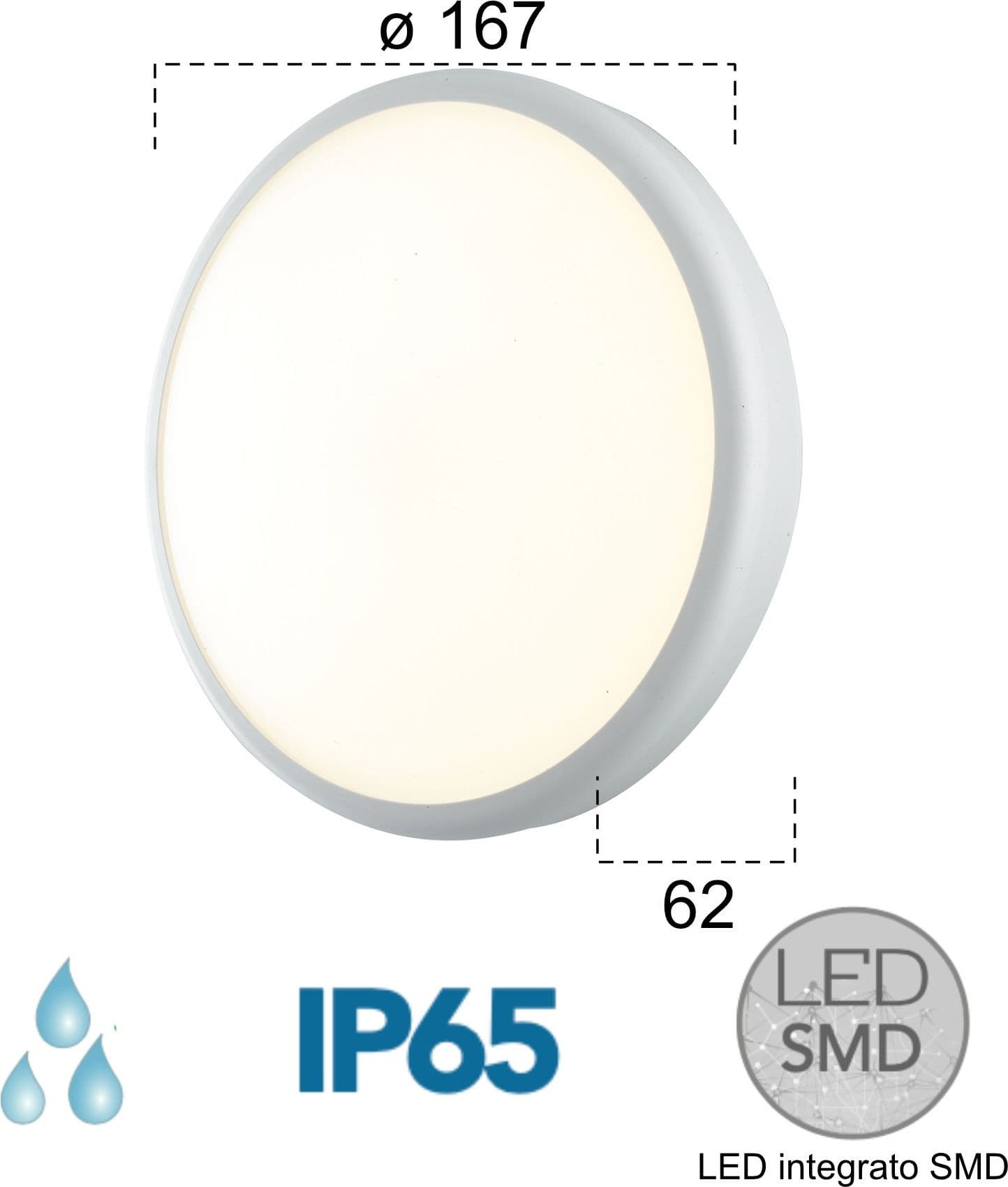 Plafoniera per esterno 15W a led 3000K bianca Meg Round - 2