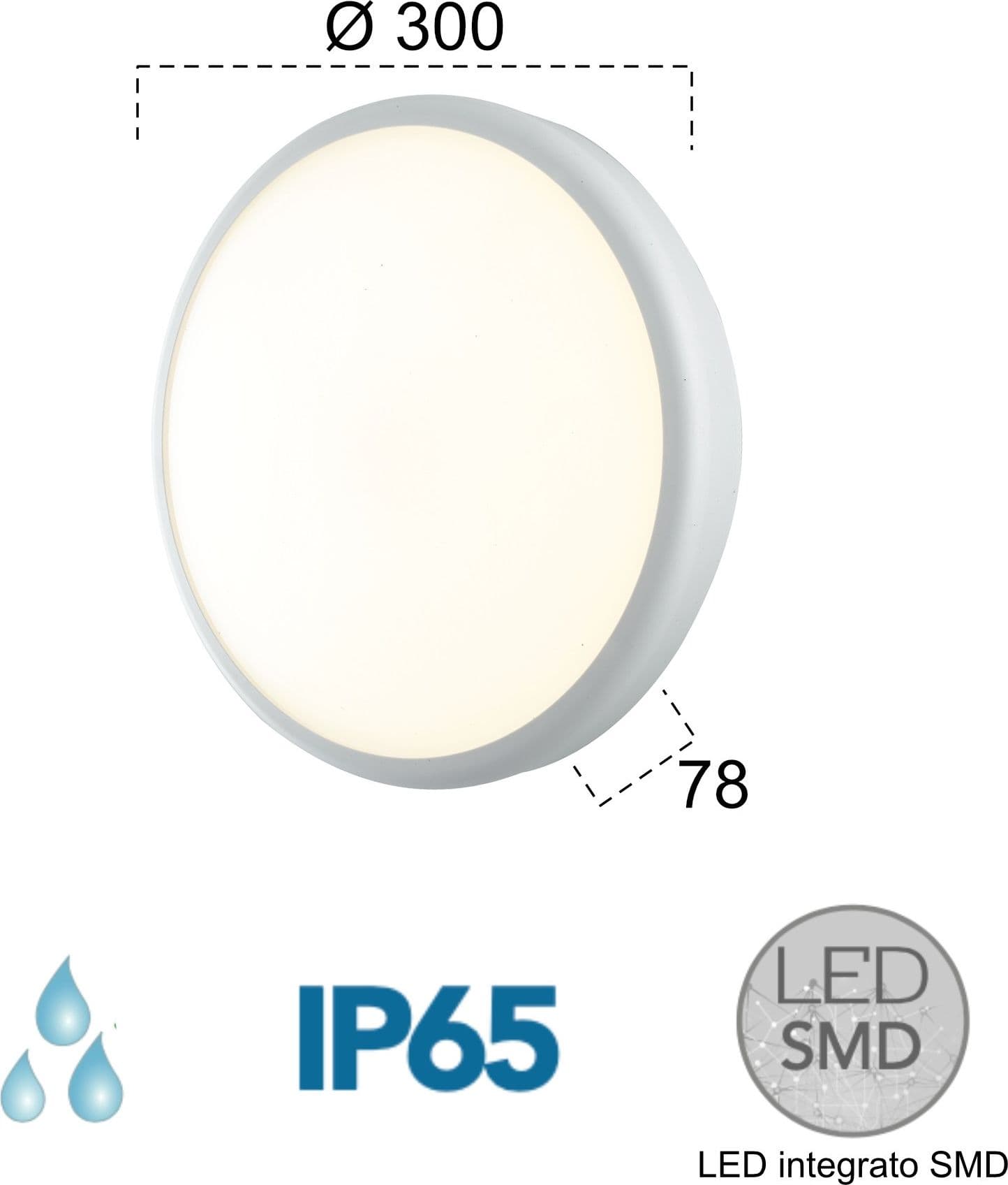 Plafoniera per esterno 30W a led 3000K bianca Meg Round - 2