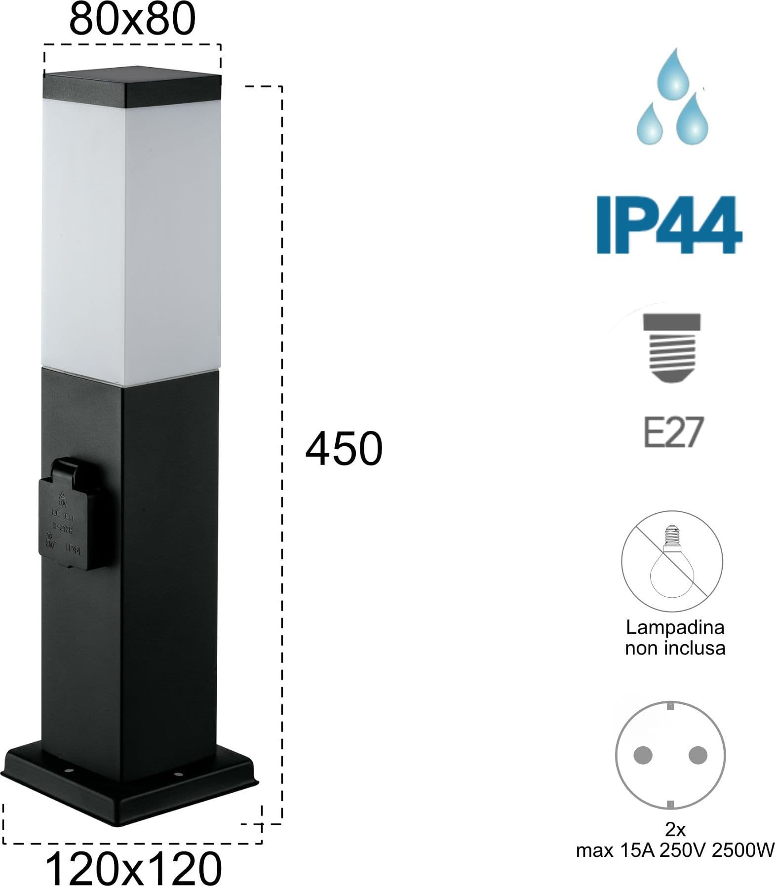 Paletto luce da esterno 60W E27 e prese schuko antracite Plugin - 2