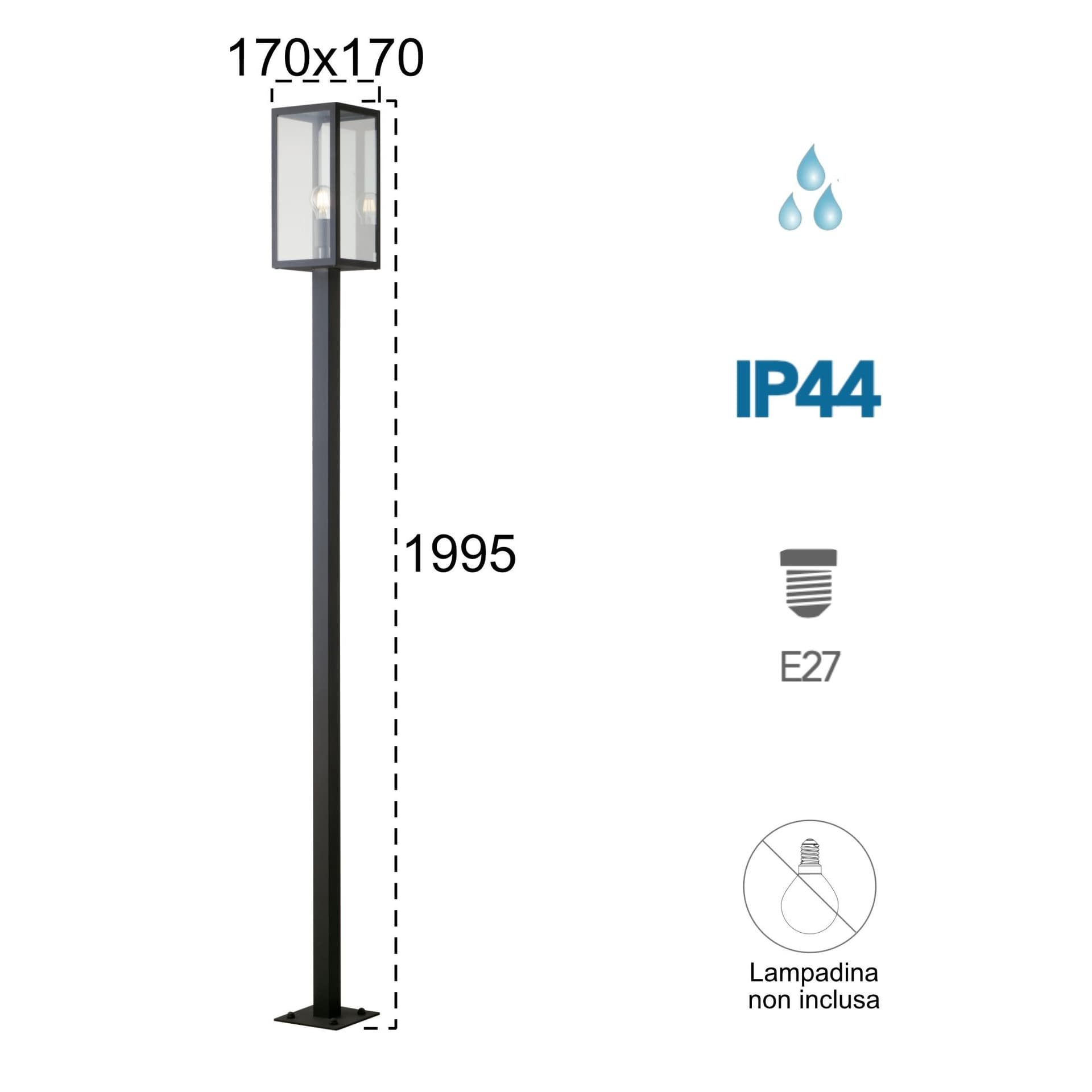 Palo luce per esterno 60W E27 antracite Gastly - 2
