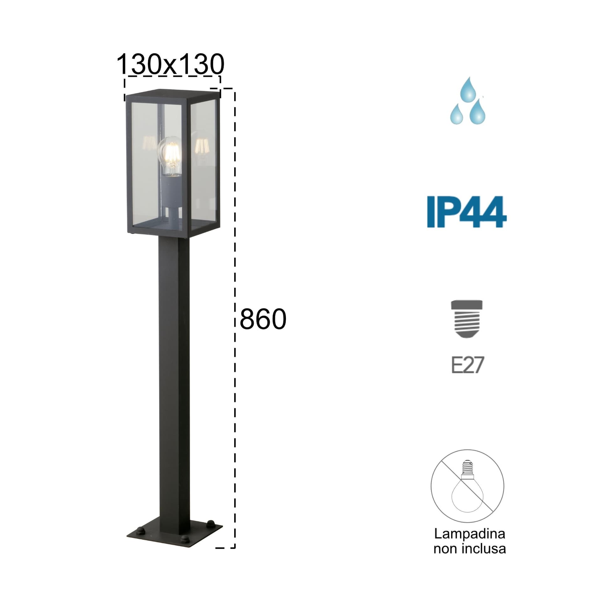 Paletto luce da esterno 60W E27 antracite Gastly - 2