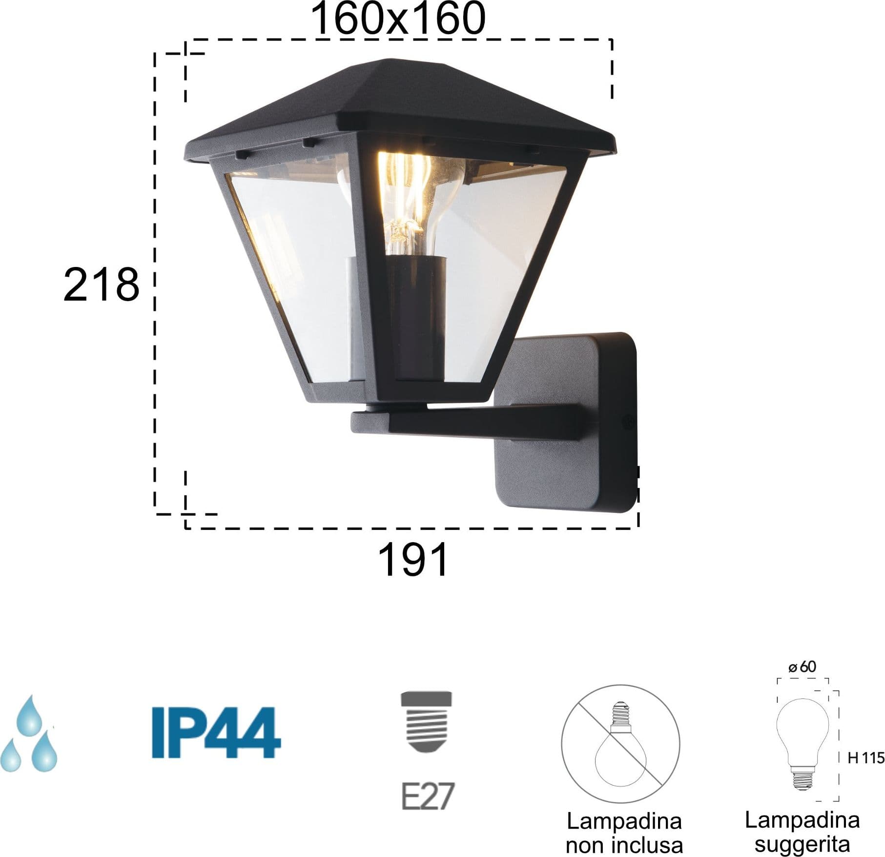 Applique da parete per esterno 60W E27 antracite Libresque Up - 2
