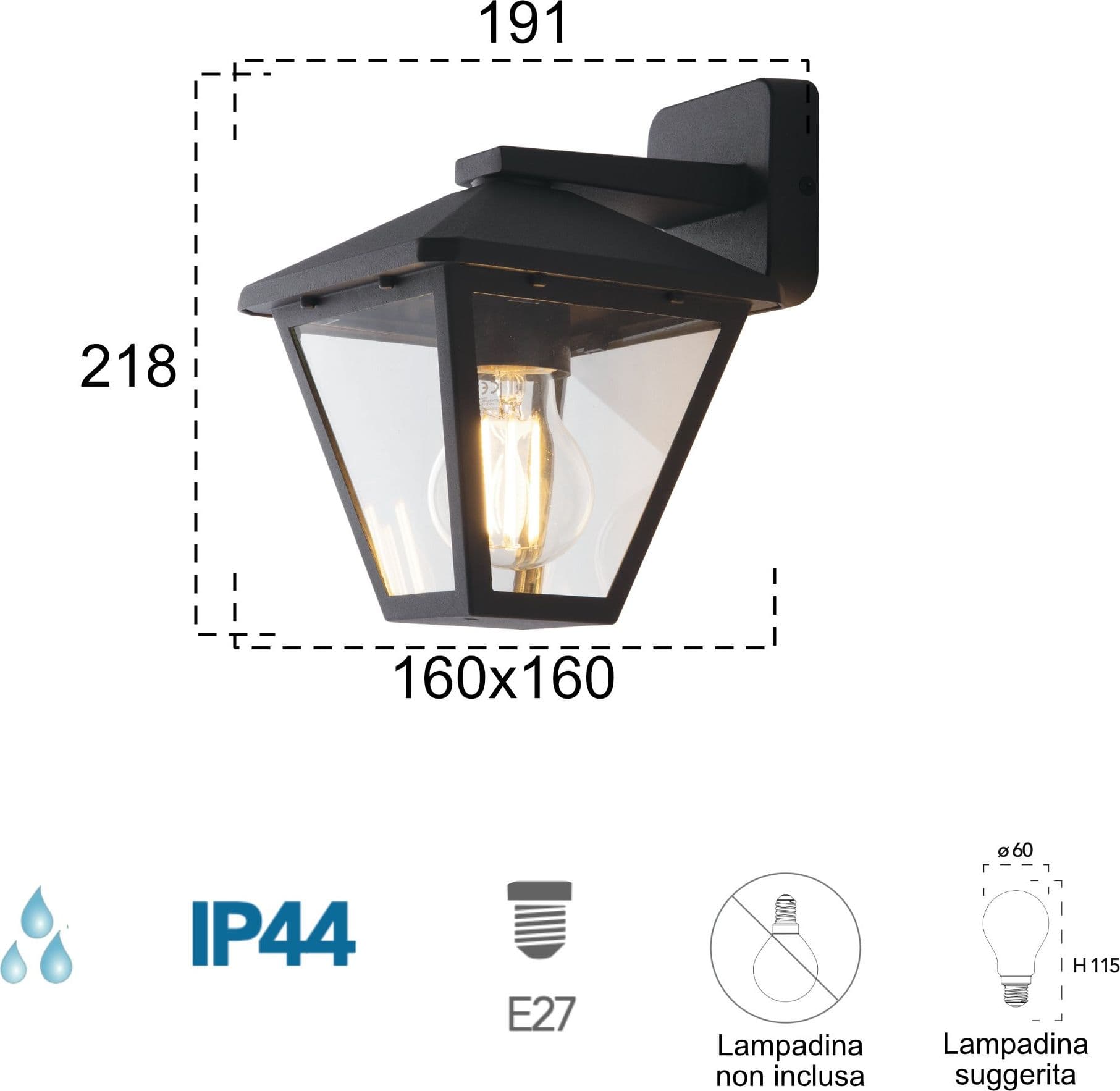 Applique da parete per esterno 60W E27 antracite Libresque Down - 2