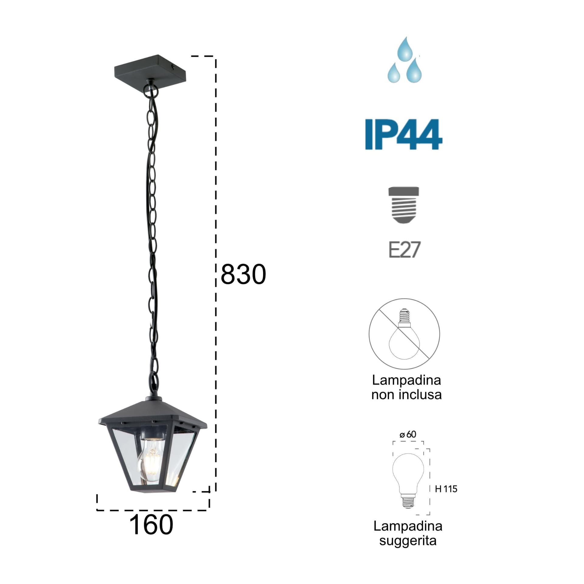 Lampadario a sospensione 60W E27 antracite Libresque - 2