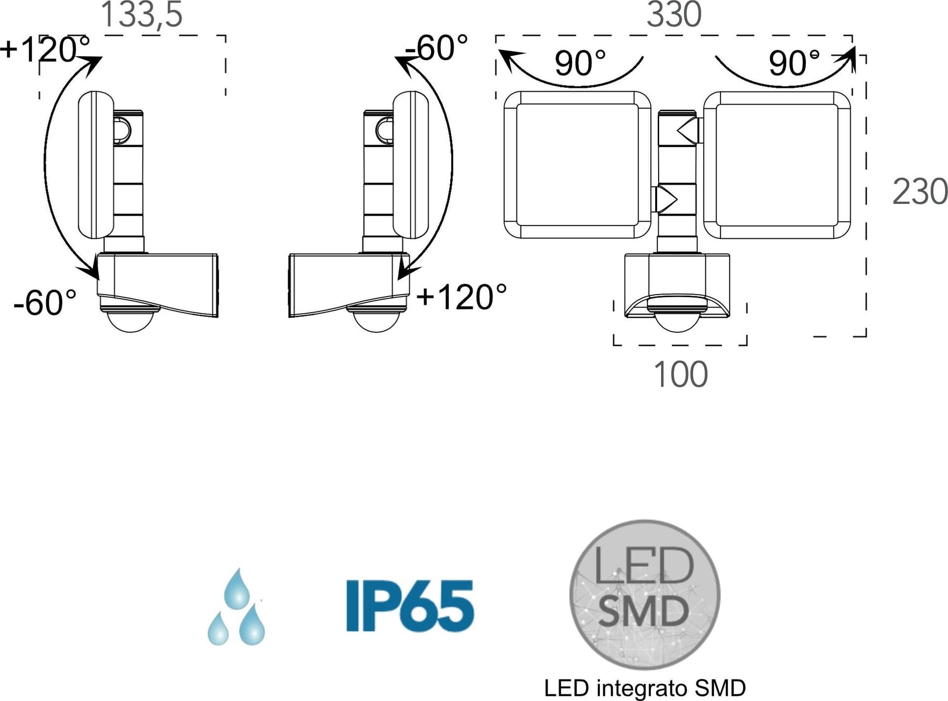 Proiettore da esterno 2x10W a led con sensore antracite Sputnik Double - 2