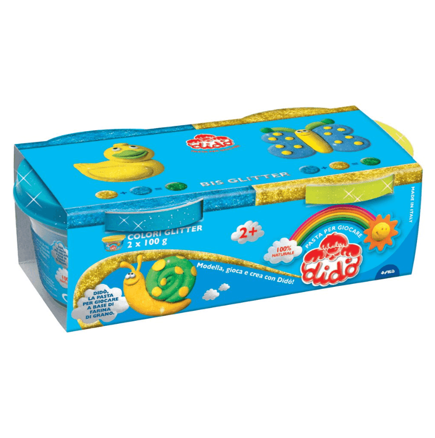 Dido - Pasta da modellare Everyday Glitter 2 barattoli da 100 gr. Giallo e Azzurro (F396701)