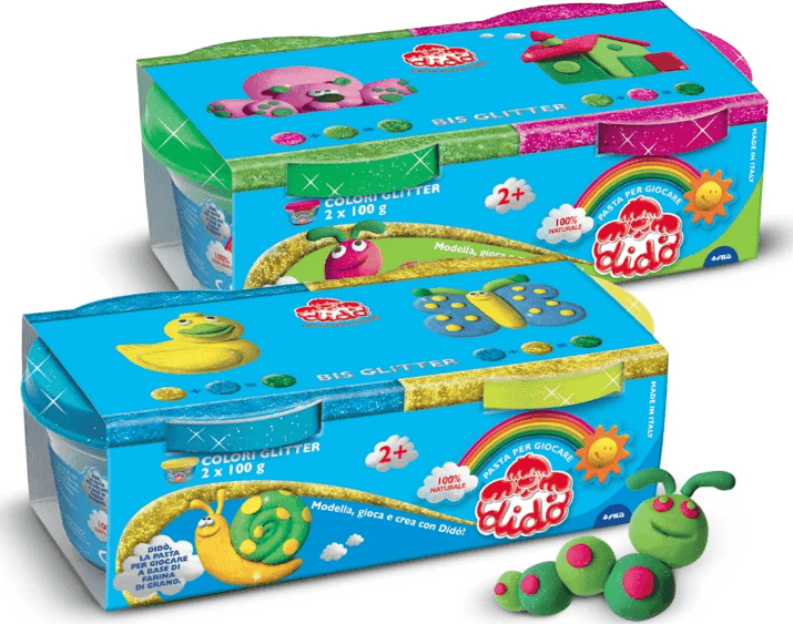 Dido - Pasta da modellare Everyday Glitter 2 barattoli da 100 gr. Giallo e Azzurro (F396701) - 2