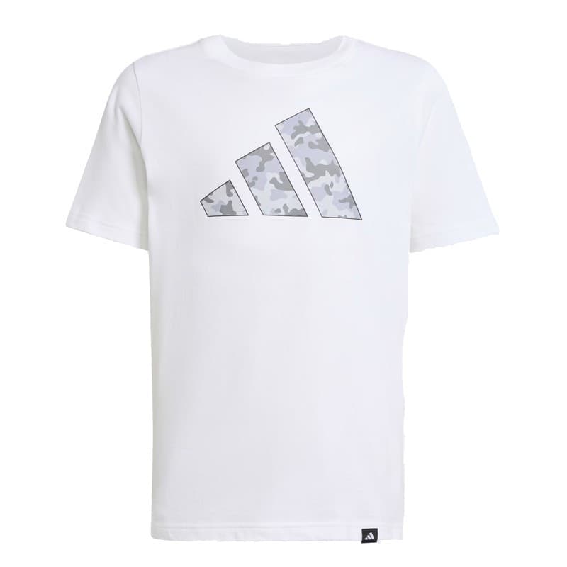 Adidas T-Shirt Ragazzo Logo Mimetico in Cotone Girocollo Casual Bianco