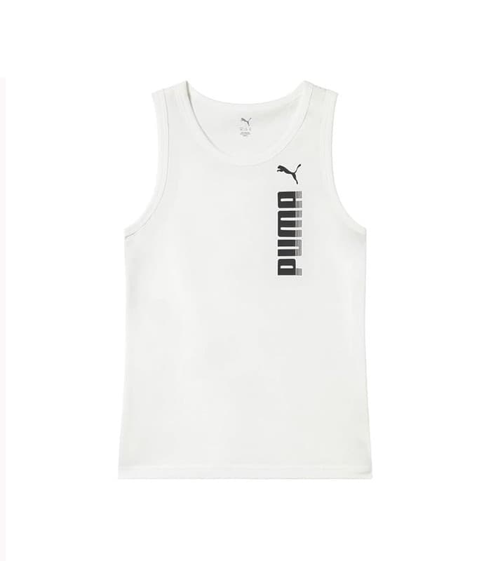 Puma Canotta Bambino ESS Graphic in Cotone Leggero e Traspirante con Stampa Bianco