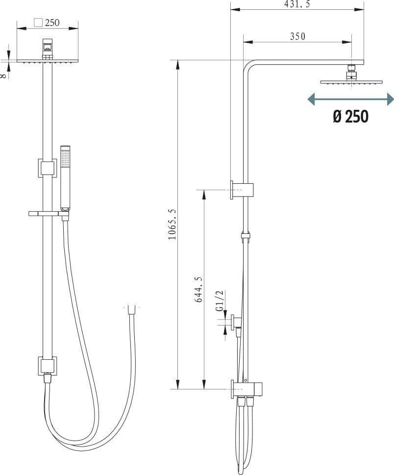 Colonna Doccia Attrezzata 020 Ottone Cromato Soffione Doccetta Quadro P43xH106 - 2