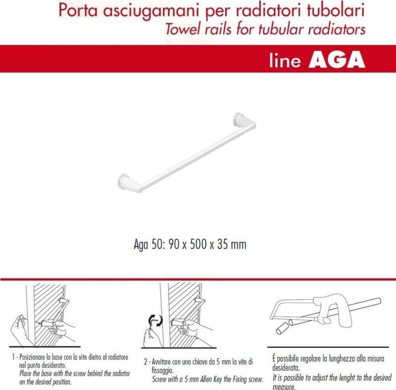 Pika Shop Portasalviette per Termoarredo Modello Aga Bianco 50 cm - 3