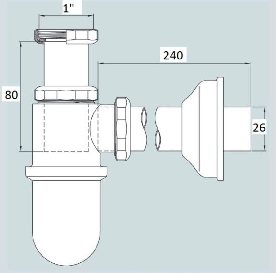 Sifone Tubo di Scarico in Ottone Cromato a Bottigli per Lavabo Lavandino Bagno da 1” - 2