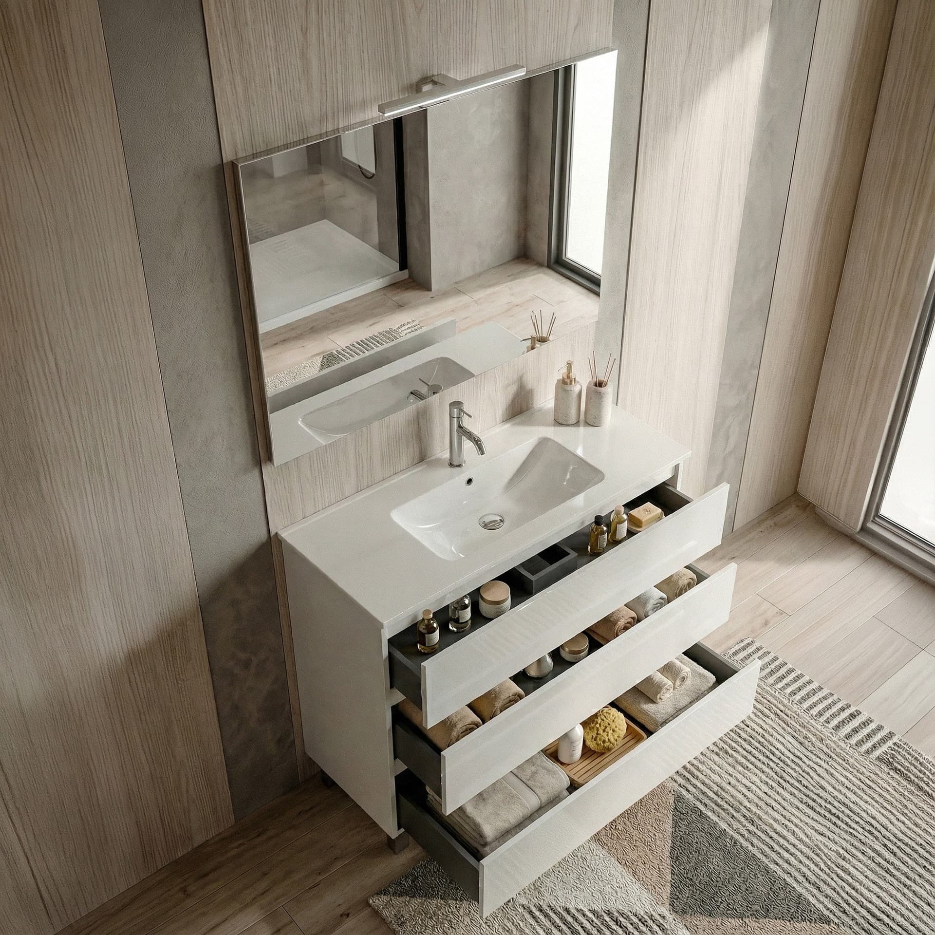 Mobile bagno A Terra 80cm Bianco 3 Cassetti ARMONY - 2