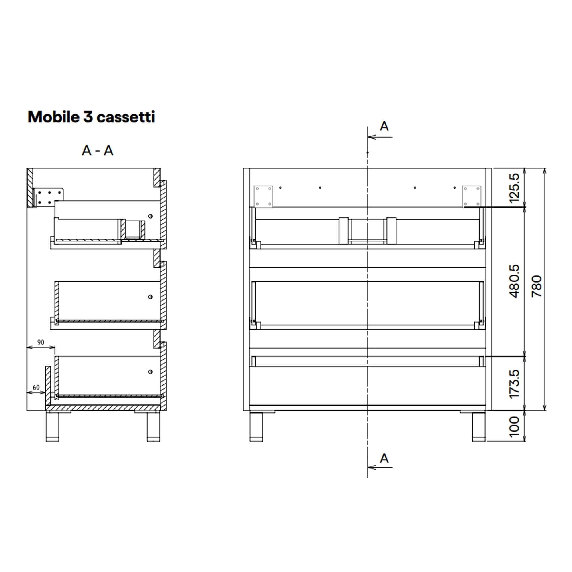 Mobile bagno A Terra 80cm Bianco 3 Cassetti ARMONY - 4