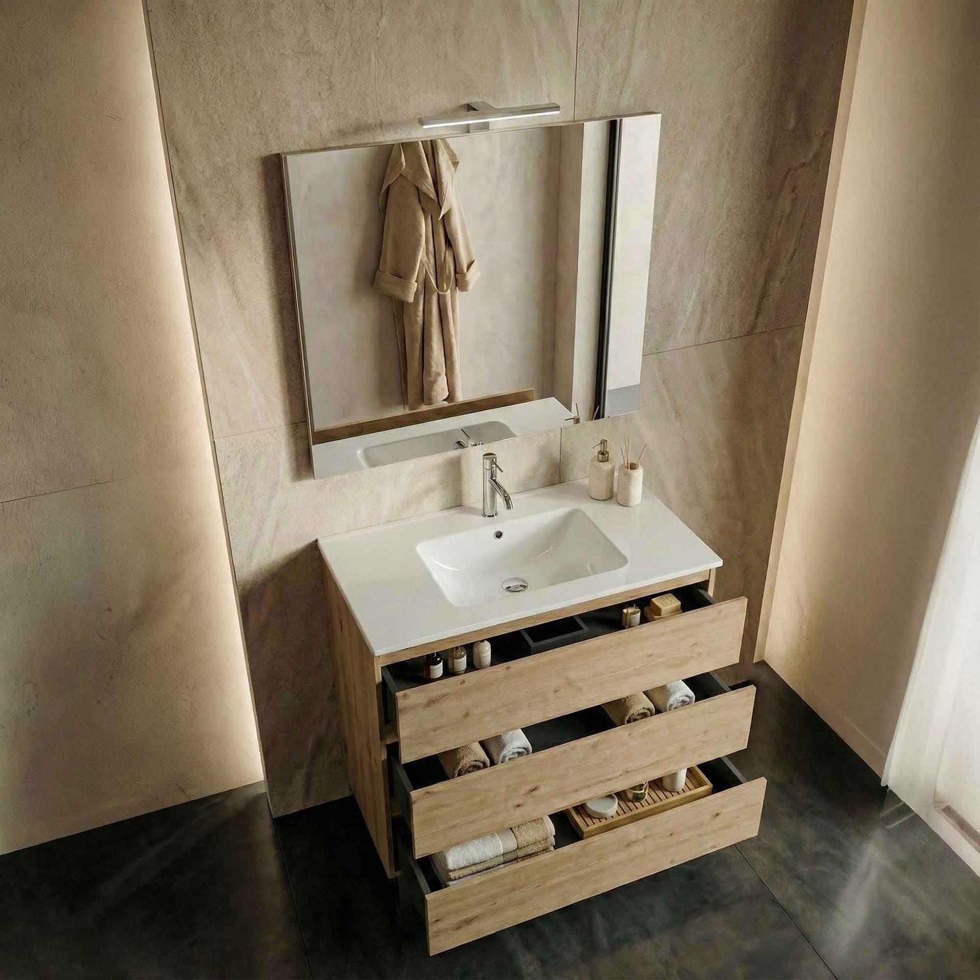 Mobile bagno A Terra 80cm Rovere Cartagena  3 Cassetti ARMONY - 2