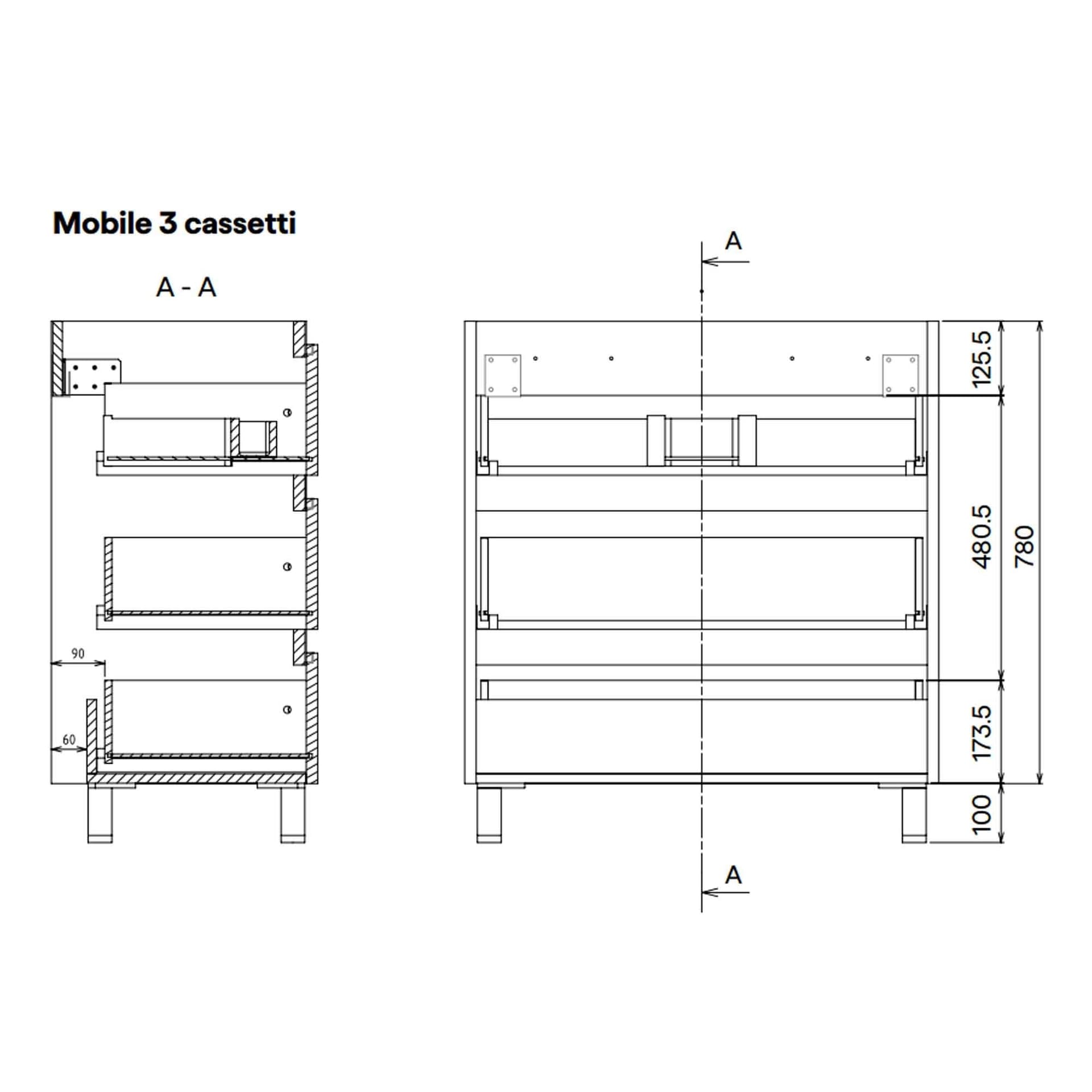 Mobile bagno A Terra 80cm Rovere Cartagena  3 Cassetti ARMONY - 3