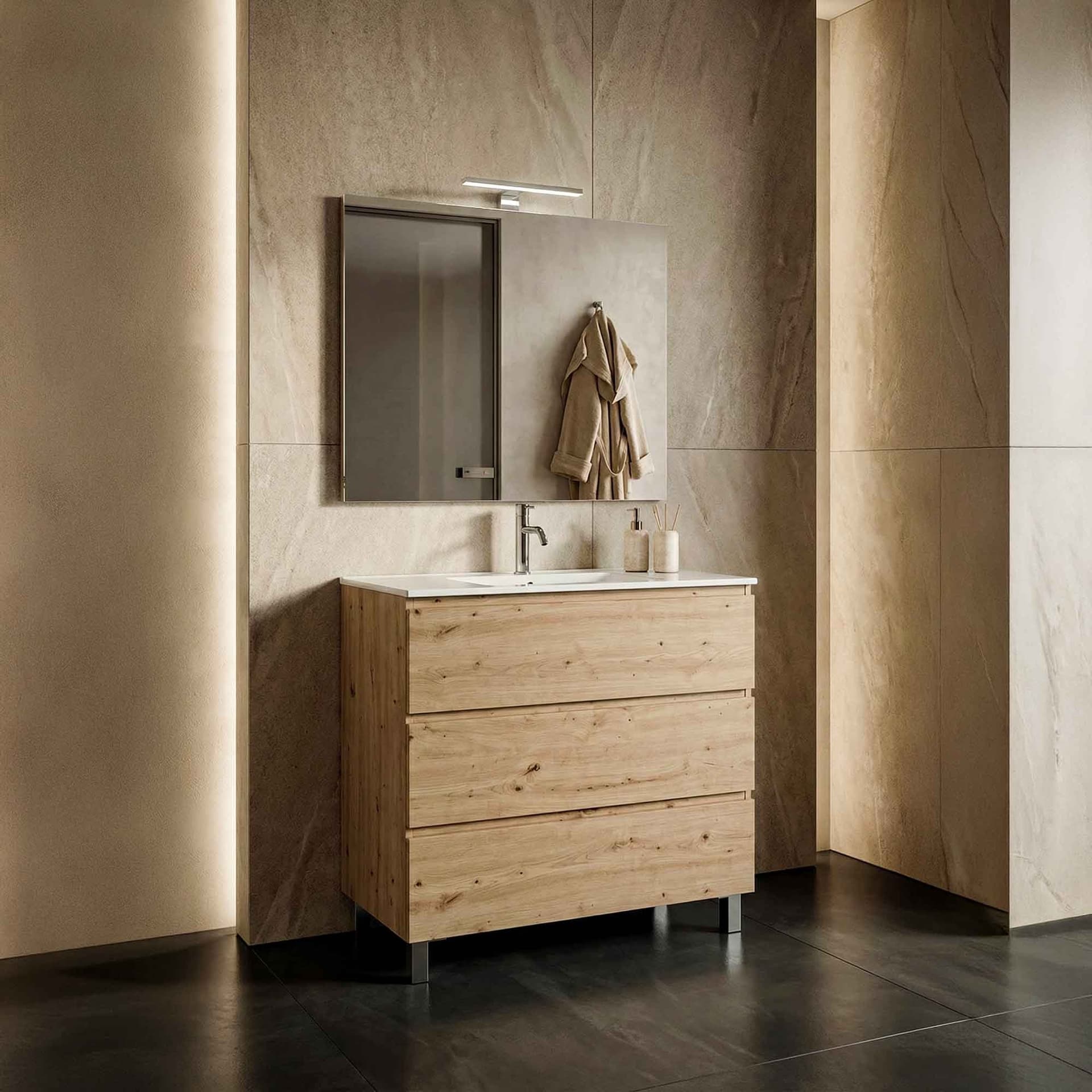 Mobile bagno A Terra 80cm Rovere Cartagena  3 Cassetti ARMONY - 4