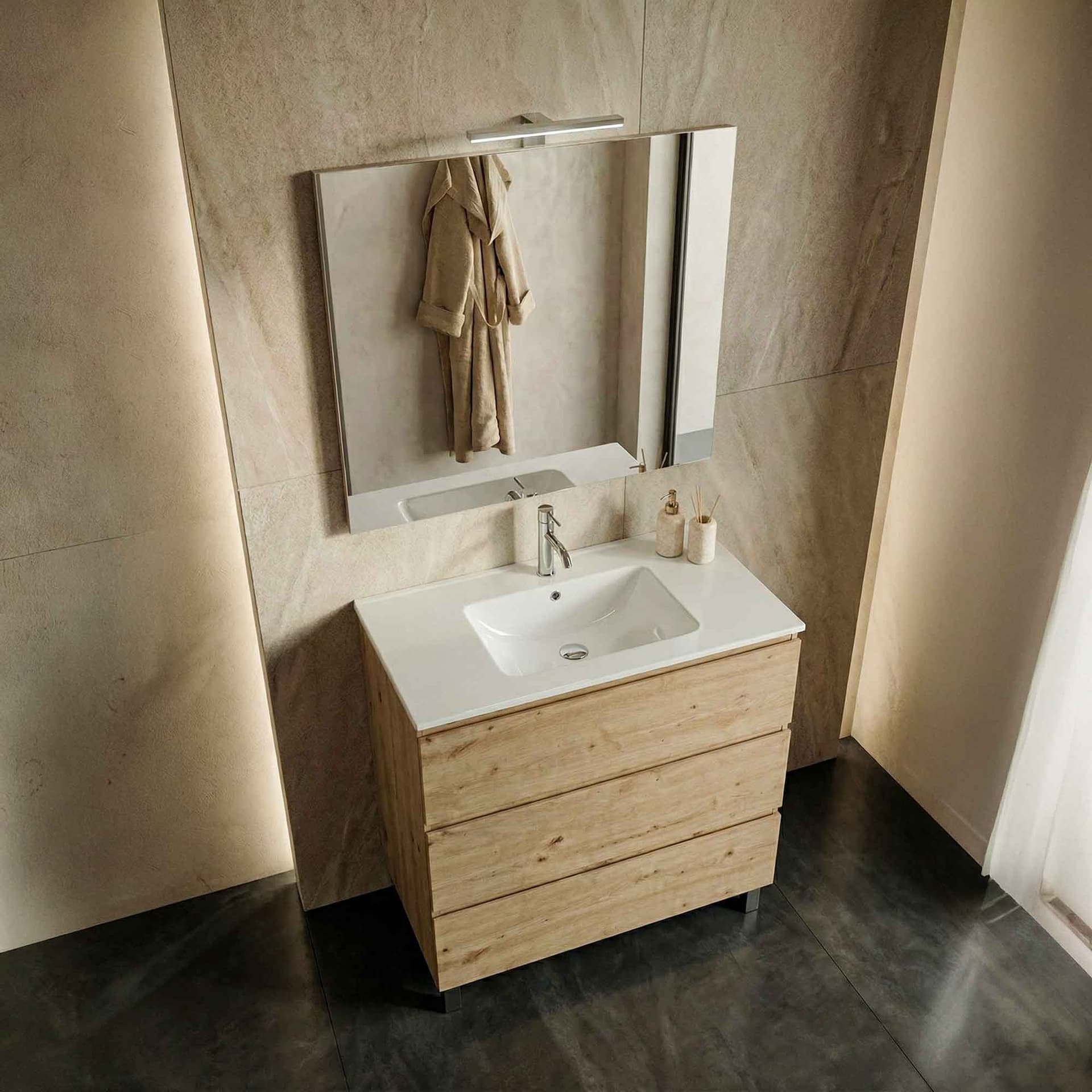 Mobile bagno A Terra 80cm Rovere Cartagena  3 Cassetti ARMONY - 5