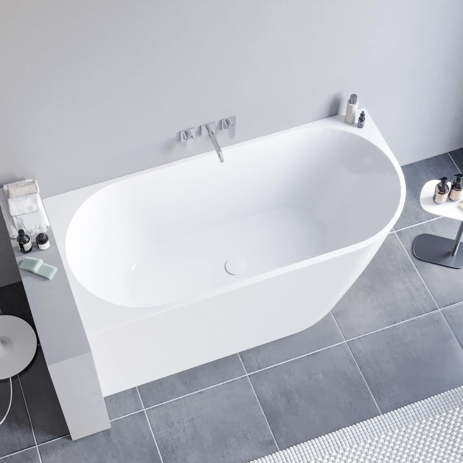 Vasca da Bagno 160x75 da Appoggio ad angolo e Piletta Clic Clac Sinistra RIVER