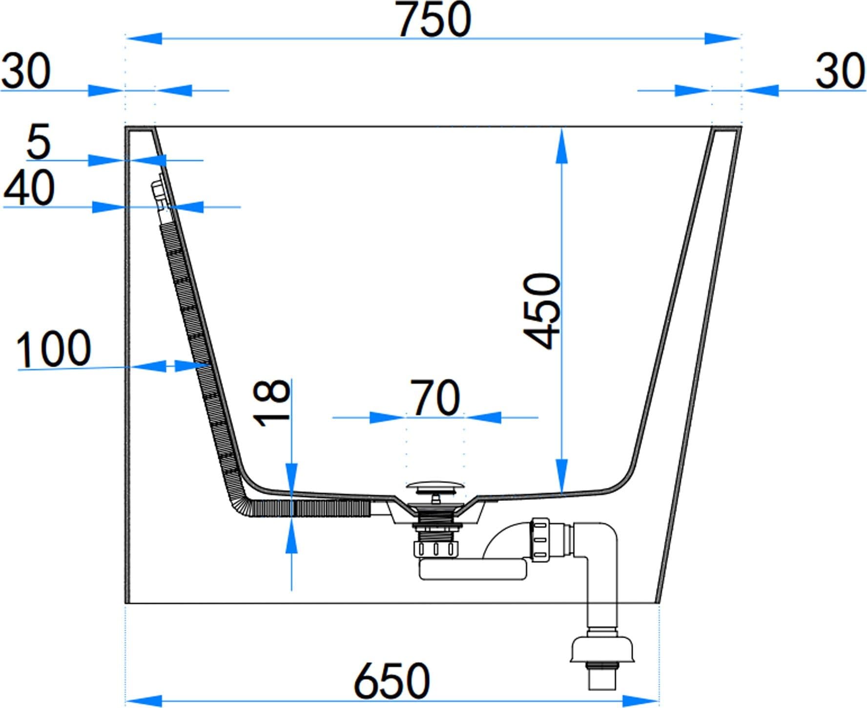 Vasca da Bagno 160x75 da Appoggio ad angolo e Piletta Clic Clac Sinistra RIVER - 5