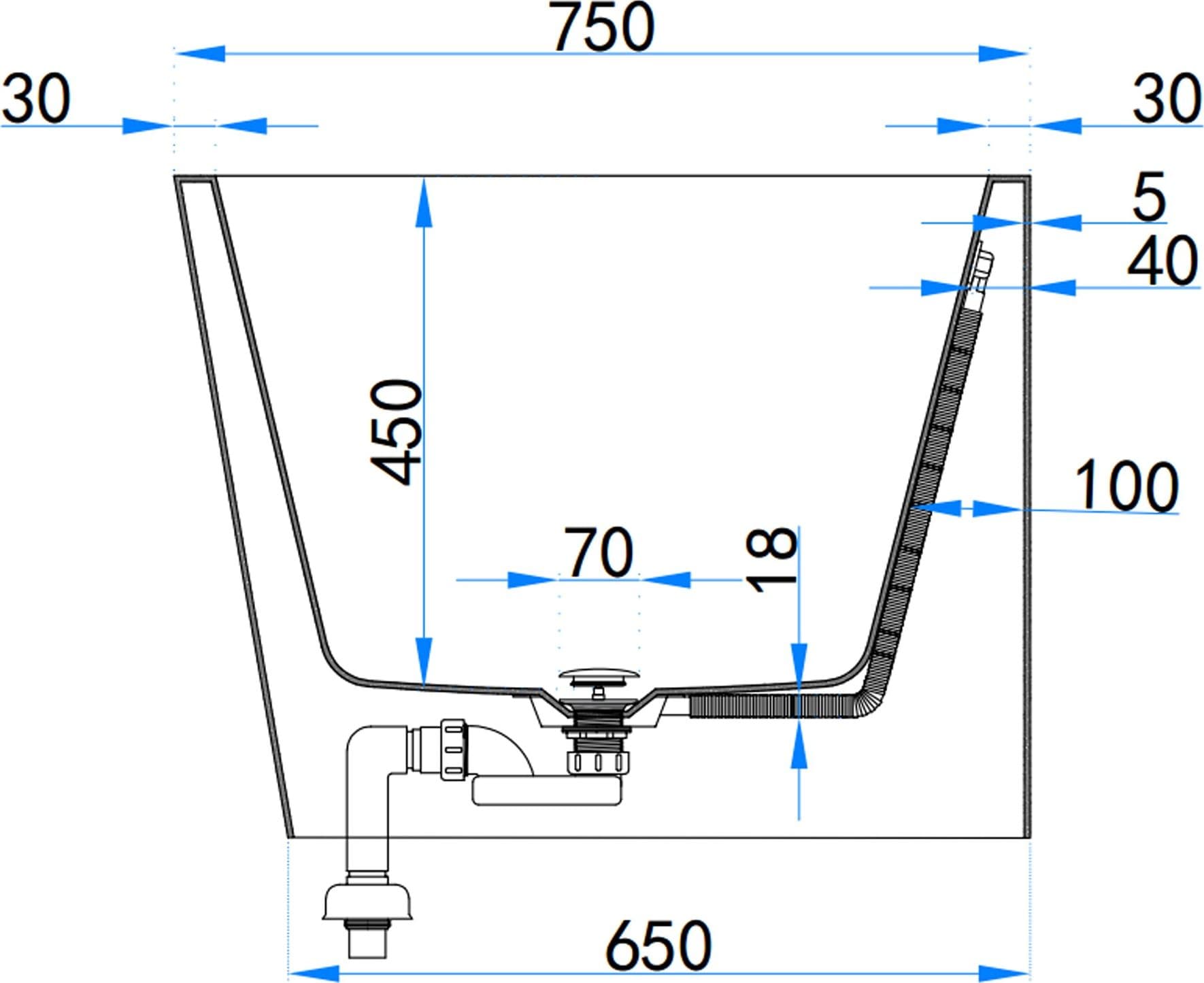 Vasca da Bagno 160x75 da Appoggio ad angolo e Piletta Clic Clac Destra RIVER - 5