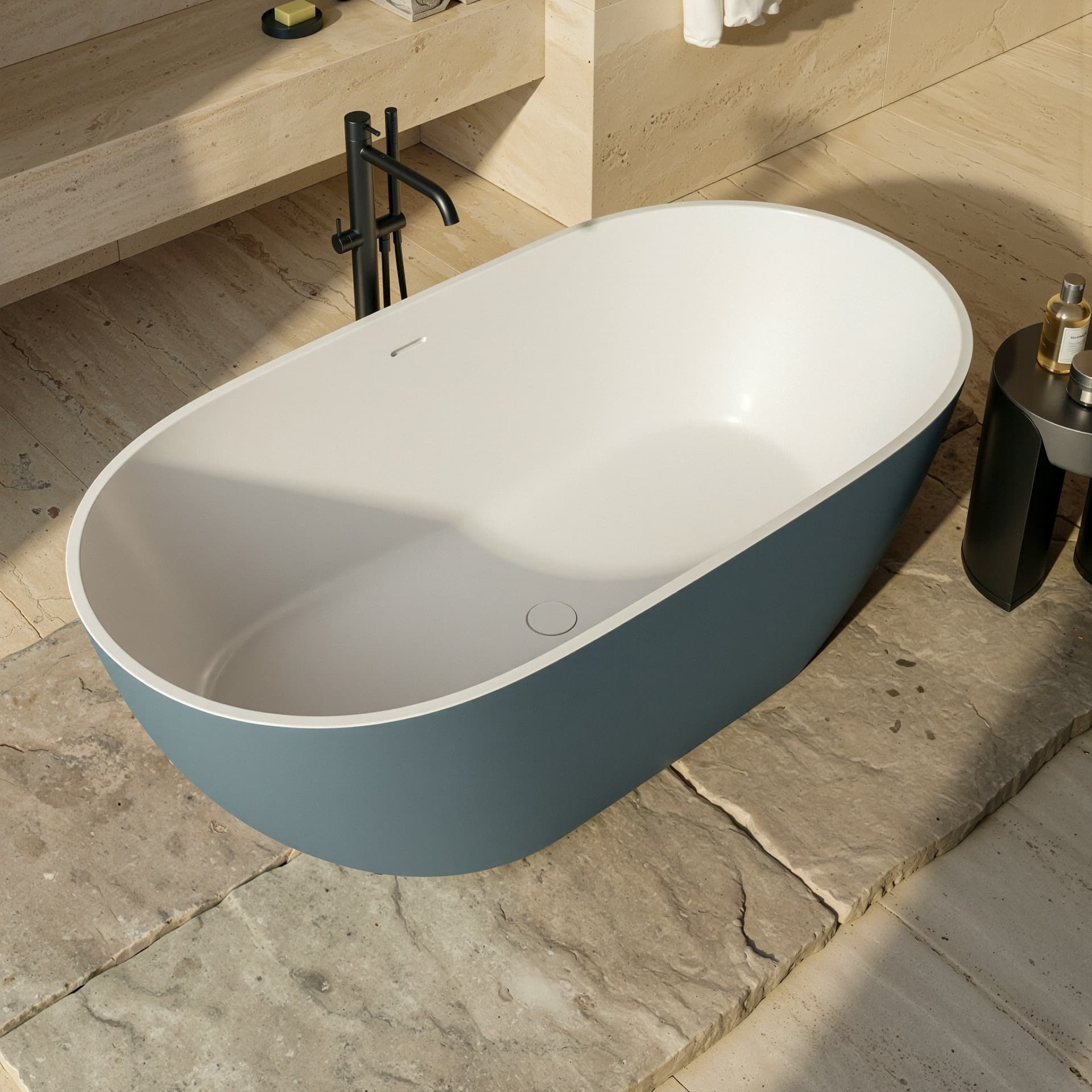 Vasca da bagno free standing Grigio Blu 160x73 GRAY MOON - 3