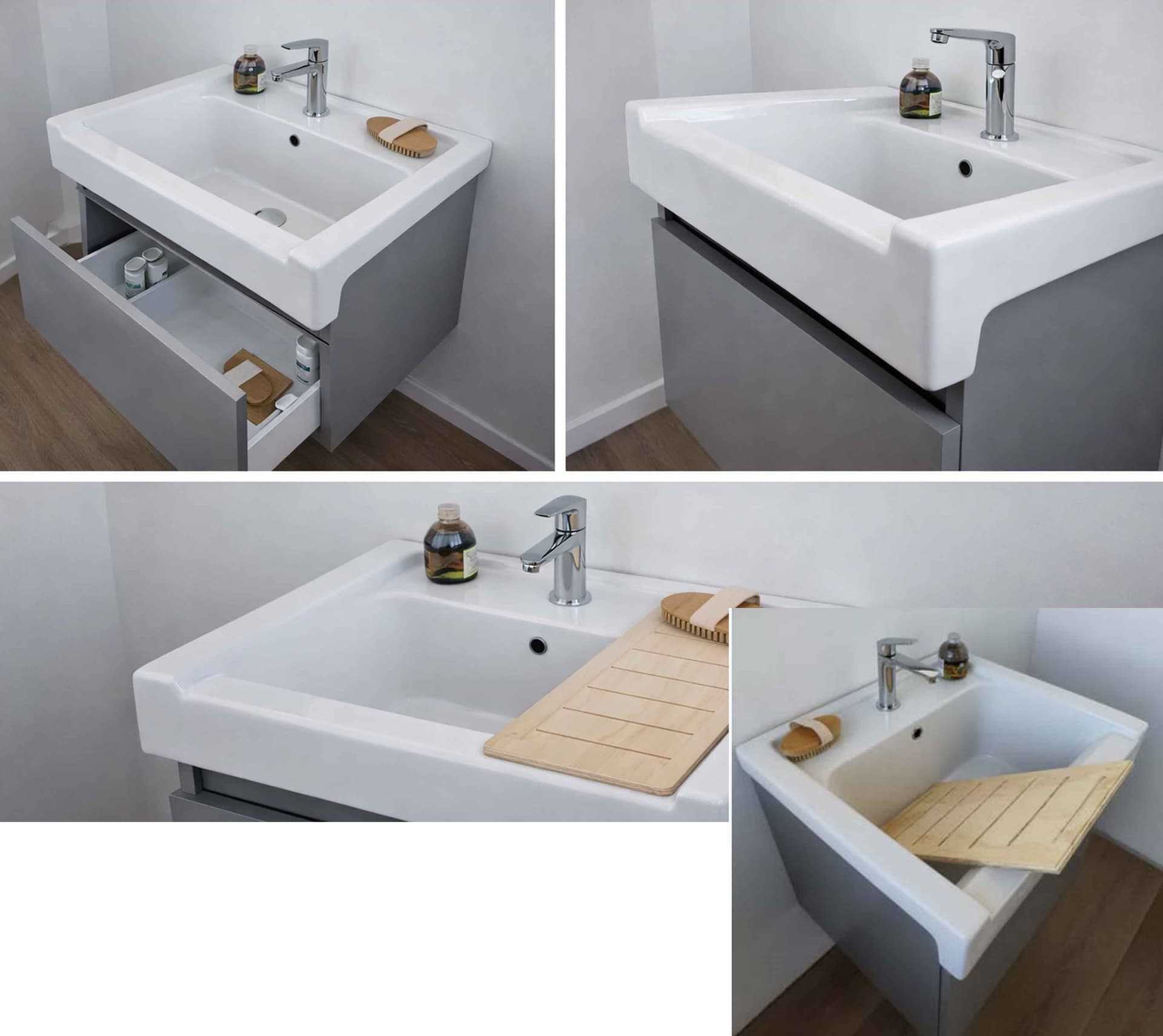Mobile Lavatoio 60×53 cm Olmo Chiaro Piano Vasca Ceramica PIRANA - 2
