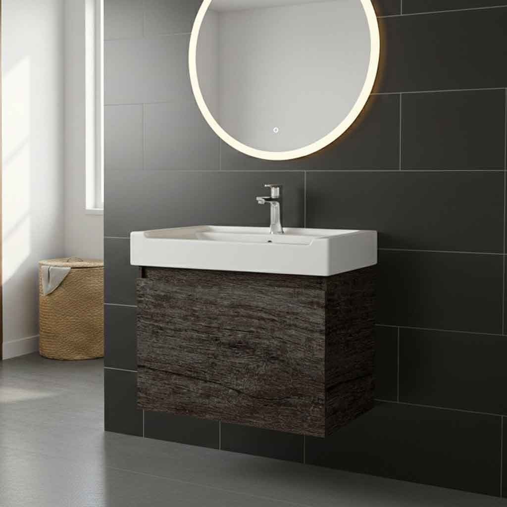 Mobile Lavatoio 60×53 cm Olmo Scuro Piano Vasca Ceramica PIRANA - 2