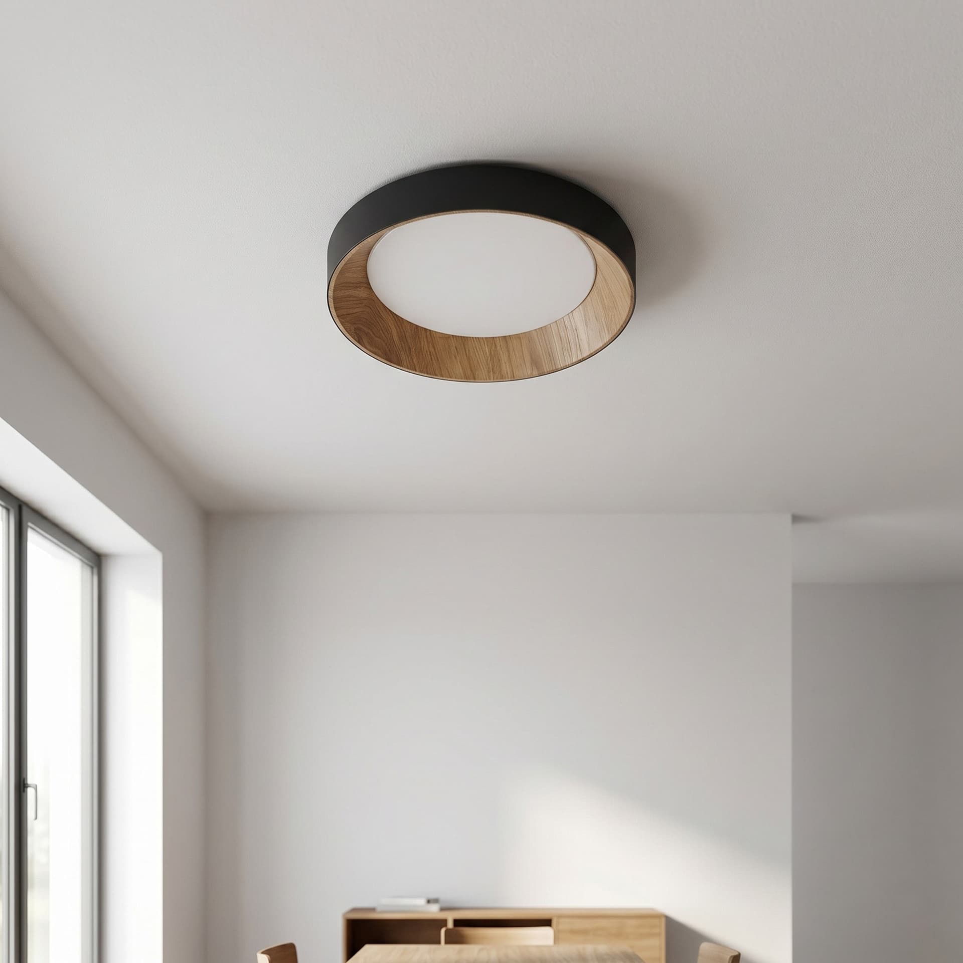 Plafoniera LED moderna da soffitto bianca o nera in simil legno 23W - 1