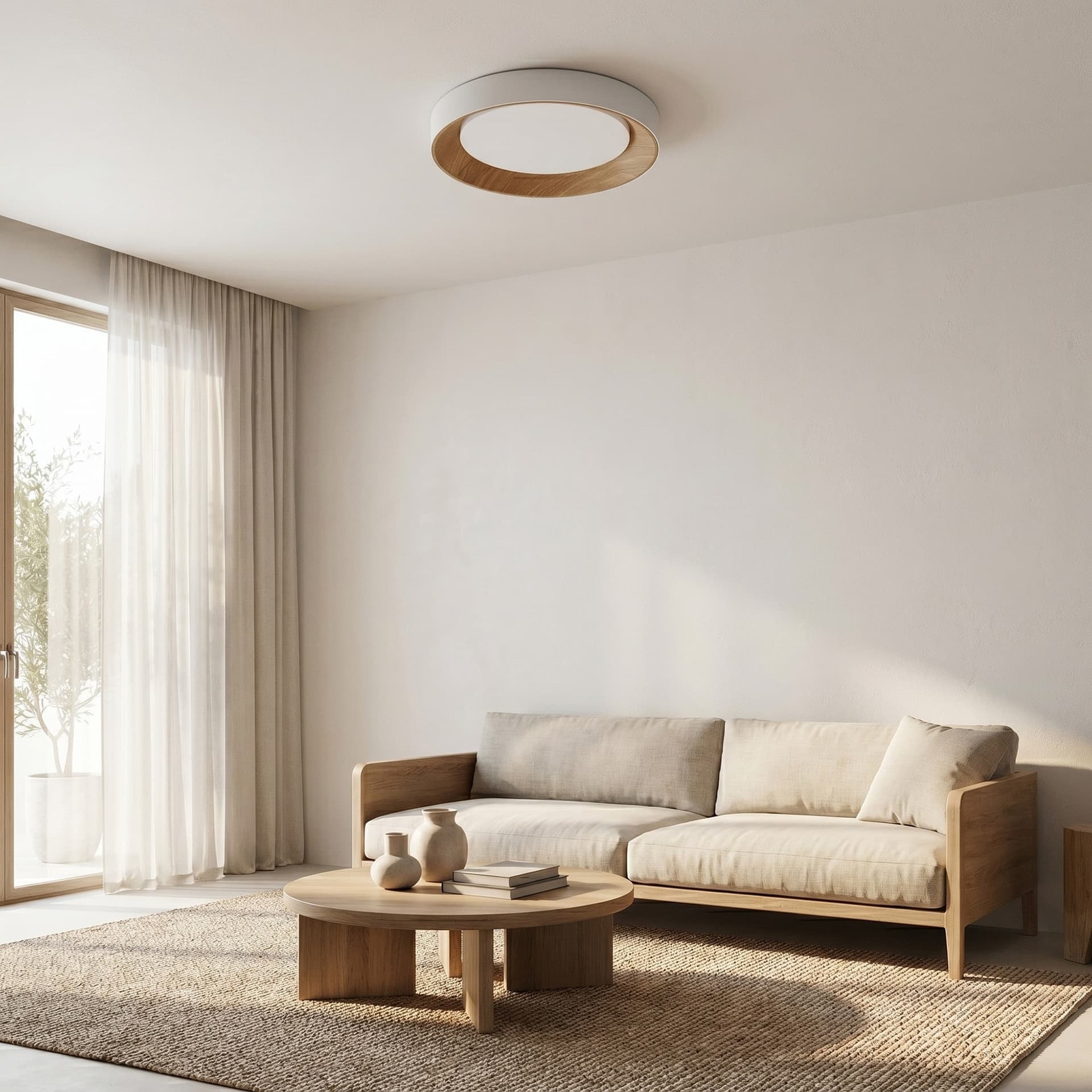 Plafoniera LED moderna da soffitto bianca o nera in simil legno 23W - 5