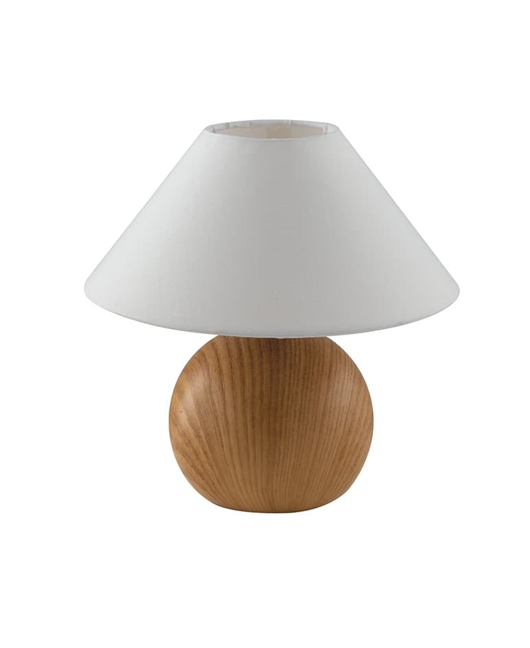 Lampada da tavolo o comodino in Rovere o Pino con paralume in tessuto bianco 1XE14 - 11