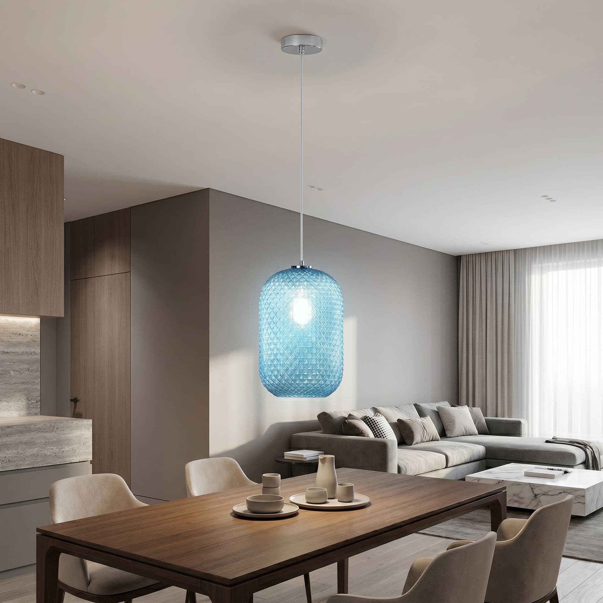 Sospensione Lampadario ovale design moderno in vari colori 1XE27 - 10